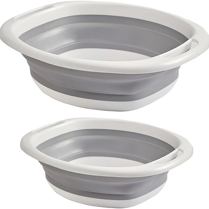 2 Pack Collapsible Wash Basin, Portable Wash Basin with Handles for Kitchen Sink Fruits Vegetables Home Camping Easy Storage (Grey).