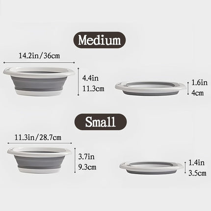2 Pack Collapsible Wash Basin, Portable Wash Basin with Handles for Kitchen Sink Fruits Vegetables Home Camping Easy Storage (Grey).