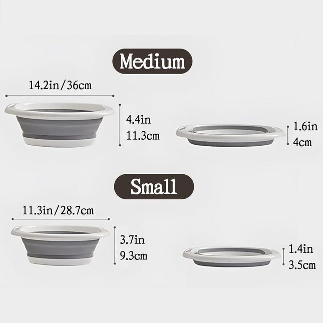 2 Pack Collapsible Wash Basin, Portable Wash Basin with Handles for Kitchen Sink Fruits Vegetables Home Camping Easy Storage (Grey).