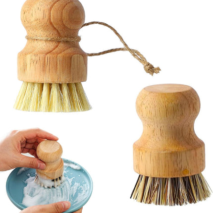 Dish Scrub Brush Dish Scrubber, 2 Packs Natural Bamboo Dish Brush Full Circle Palm Scrub Brush for Cleaning Pots Pans Vegetables (3.12 x 2.2 in).