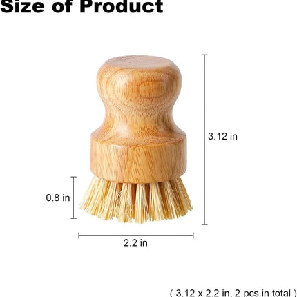 Dish Scrub Brush Dish Scrubber, 2 Packs Natural Bamboo Dish Brush Full Circle Palm Scrub Brush for Cleaning Pots Pans Vegetables (3.12 x 2.2 in).