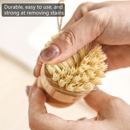 Dish Scrub Brush Dish Scrubber, 2 Packs Natural Bamboo Dish Brush Full Circle Palm Scrub Brush for Cleaning Pots Pans Vegetables (3.12 x 2.2 in).
