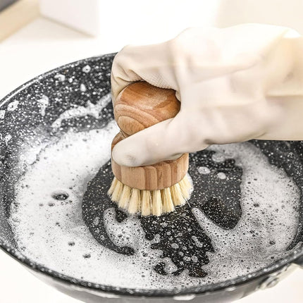 Dish Scrub Brush Dish Scrubber, 2 Packs Natural Bamboo Dish Brush Full Circle Palm Scrub Brush for Cleaning Pots Pans Vegetables (3.12 x 2.2 in).