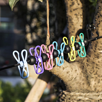 Travel Clothesline, Portable Clothes Line Outdoor with 12 Clips Elastic Clothesline for Indoor Outdoor Balcony Travel Camping Accessories(Multicolour).