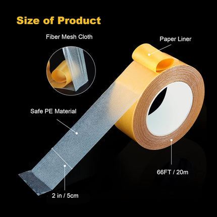 Double Sided Tape Heavy Duty, 2 in X 66 FT (20m) Double Sided Adhesive Tape Super Sticky Carpet Tape Fabric Strong Wall Mounting Tape (Yellow).