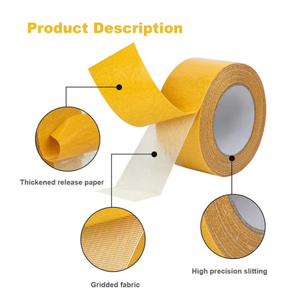 Double Sided Tape Heavy Duty, 2 in X 66 FT (20m) Double Sided Adhesive Tape Super Sticky Carpet Tape Fabric Strong Wall Mounting Tape (Yellow).