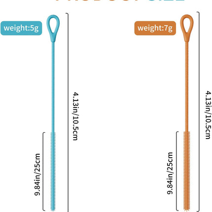2Pcs Silicone Straw Cleaner Brush, 9.84 Inch Extra Long Straw Brush, Reusable Pipe Crevice Cleaning Brushes with Bendable Steel core (Blue, Orange).