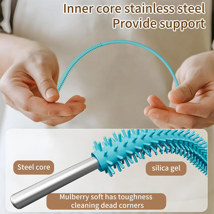 2Pcs Silicone Straw Cleaner Brush, 9.84 Inch Extra Long Straw Brush, Reusable Pipe Crevice Cleaning Brushes with Bendable Steel core (Blue, Orange).