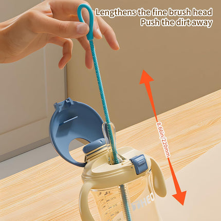 2Pcs Silicone Straw Cleaner Brush, 9.84 Inch Extra Long Straw Brush, Reusable Pipe Crevice Cleaning Brushes with Bendable Steel core (Blue, Orange).