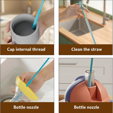 2Pcs Silicone Straw Cleaner Brush, 9.84 Inch Extra Long Straw Brush, Reusable Pipe Crevice Cleaning Brushes with Bendable Steel core (Blue, Orange).