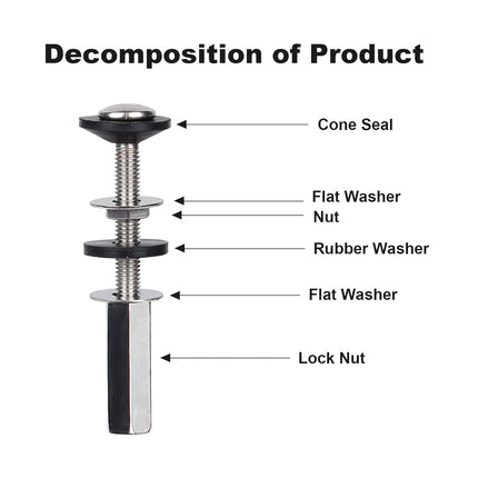 Toilet Tank to Bowl Bolt Kits, 2 Pack Toilet Bolt Kit for Tank Heavy Duty Washers and Round Cover Caps with Extra Long Nut Screw (Silver).