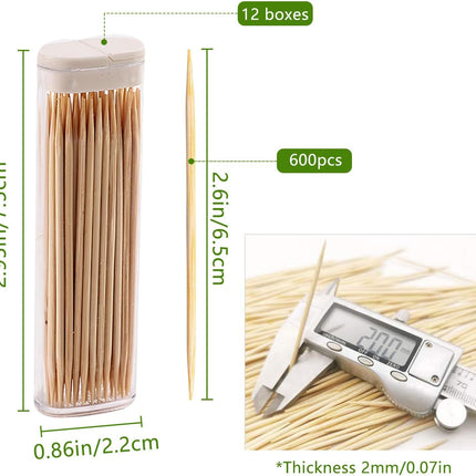 Bamboo Wooden Toothpicks, Sturdy Toothpick Holder Portable Toothpick Dispenser for Travel, Outdoor, Personal Hygiene, Teeth Cleaning, Appetizer Skewers, Cocktail Sticks (600 Picks in 12 Bottles of 50).