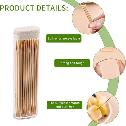 Bamboo Wooden Toothpicks, Sturdy Toothpick Holder Portable Toothpick Dispenser for Travel, Outdoor, Personal Hygiene, Teeth Cleaning, Appetizer Skewers, Cocktail Sticks (600 Picks in 12 Bottles of 50).