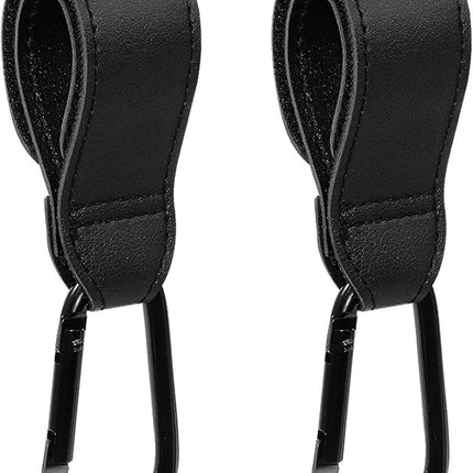 Baby Stroller Hooks, 2 PCS Leather Heavy Duty Mommy Hook with Adjustable Strap for Hanging Diaper Bag, Stroller Organizer, Groceries on Buggy Pushchair (Black).