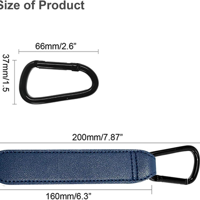 Baby Stroller Hooks, 2 PCS Leather Heavy Duty Mommy Hook with Adjustable Strap for Hanging Diaper Bag, Stroller Organizer, Groceries on Buggy Pushchair (Black).