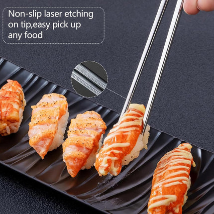 Stainless Steel Chopsticks, Reusable Metal Chopsticks Square Lightweight Chop Sticks Set Dishwasher Safe - 6 Pairs (Silver).