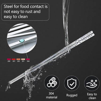 Stainless Steel Chopsticks, Reusable Metal Chopsticks Square Lightweight Chop Sticks Set Dishwasher Safe - 6 Pairs (Silver).