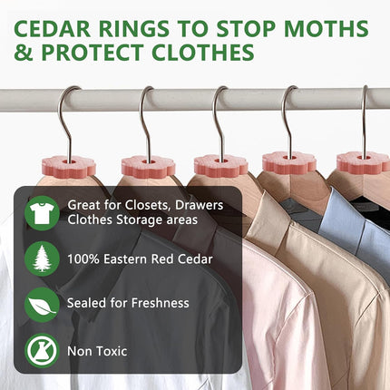 12 Pcs Cedar Blocks for Clothes Storage, Cedar Wood Flowers Rings Natural Aromatic Cedar Accessories for Closets & Drawers.