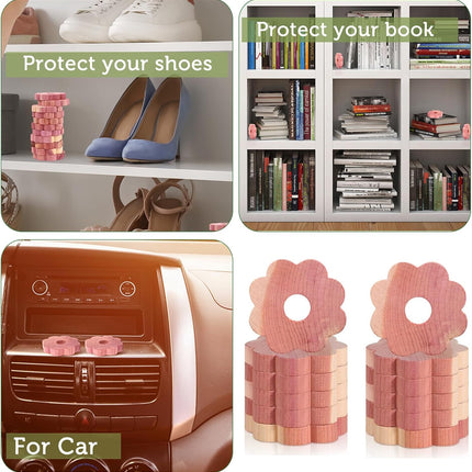 12 Pcs Cedar Blocks for Clothes Storage, Cedar Wood Flowers Rings Natural Aromatic Cedar Accessories for Closets & Drawers.