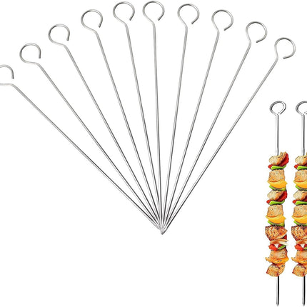 30 Pcs Kebab Skewers, 7.9 Inch Stainless Steel Barbeque Skewers with Ring-Tip Handle, Reusable BBQ Grilling Kabob Skewer for Chicken, Fruit, Vegetable, Meat.