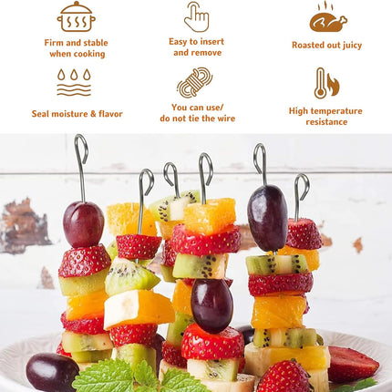 30 Pcs Kebab Skewers, 7.9 Inch Stainless Steel Barbeque Skewers with Ring-Tip Handle, Reusable BBQ Grilling Kabob Skewer for Chicken, Fruit, Vegetable, Meat.