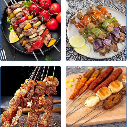 30 Pcs Kebab Skewers, 7.9 Inch Stainless Steel Barbeque Skewers with Ring-Tip Handle, Reusable BBQ Grilling Kabob Skewer for Chicken, Fruit, Vegetable, Meat.