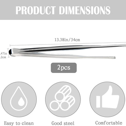 2 Pcs BBQ Kitchen Tongs, Stainless Steel Heat Resistant Tweezer Tongs Utensils for Kitchen Cooking, Grilling.