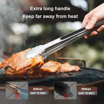 2 Pack Kitchen Tongs, 9" and 12" Stainless Steel Cooking Tongs, Non-Slip Heat Resistant Handle Heavy Duty Food Locking Tongs.