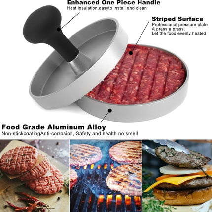 Hamburger Press Patty Maker, 4.6 in Food Grade Aluminum Burger Press, Non-Stick, with 100 Pcs Wax Paper, for Grilling and Cooking.