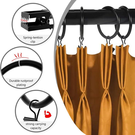 18 Pcs Curtain Rings with Clips, Drapes Rings 1.26 inch, Rustproof Metal Curtain Rings for Holding Curtains Rod Set and Drapes.