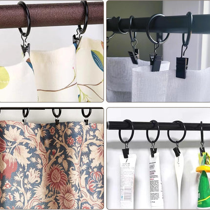 18 Pcs Curtain Rings with Clips, Drapes Rings 1.26 inch, Rustproof Metal Curtain Rings for Holding Curtains Rod Set and Drapes.