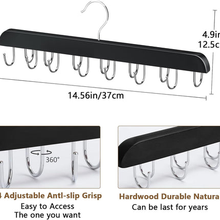 Belt Hanger Bra Hanger Tie Rack, Belt Organizer for Closet Accessories with 14 Hooks, Sturdy Wood for Closet Organizers and Storage.