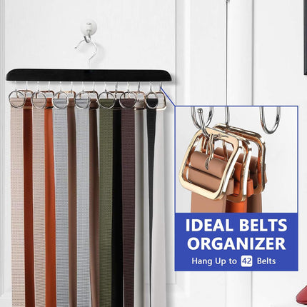 Belt Hanger Bra Hanger Tie Rack, Belt Organizer for Closet Accessories with 14 Hooks, Sturdy Wood for Closet Organizers and Storage.