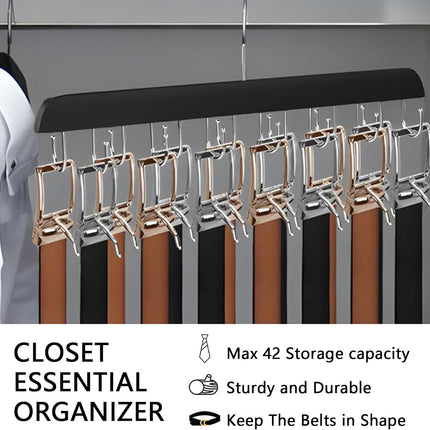 Belt Hanger Bra Hanger Tie Rack, Belt Organizer for Closet Accessories with 14 Hooks, Sturdy Wood for Closet Organizers and Storage.