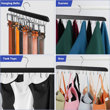 Belt Hanger Bra Hanger Tie Rack, Belt Organizer for Closet Accessories with 14 Hooks, Sturdy Wood for Closet Organizers and Storage.