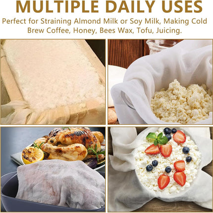 Cheese Cloths,100% Cotton Reusable Cheesecloth with Closed Edges, 2 Pcs 50 x 50cm and 1 Pcs 100 x 100cm Unbleached Muslin Cloth Mesh Fabric Filter for Straining, Cooking, Juice, Cheese Making.