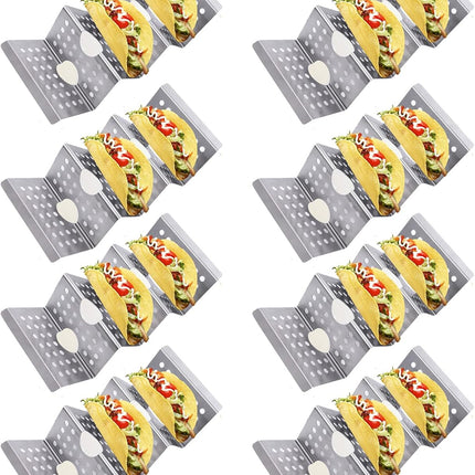 Taco Holders Taco Stand, 8 Packs Stainless Steel Taco Stand Rack Tray Hollow Corn Holders Can Hold 2 or 3 Shells Tacos.