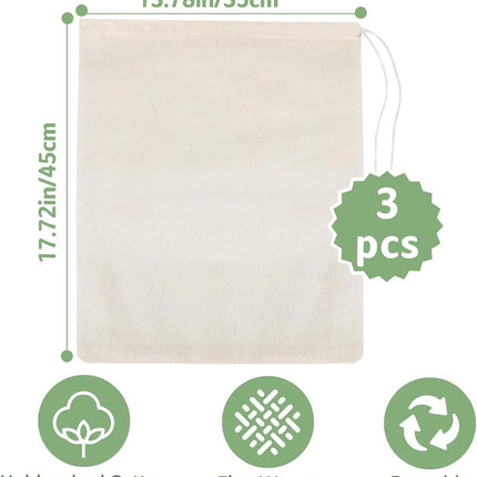 Nut Milk Bags, 3 Pack Cheesecloth Bags Filter, 13.78 x 17.72 in, Unbleached Cotton Muslin Cloth Bags for Cheese, Tea, Yogurt, Nut Milk, Juice, Wine, Coffee.