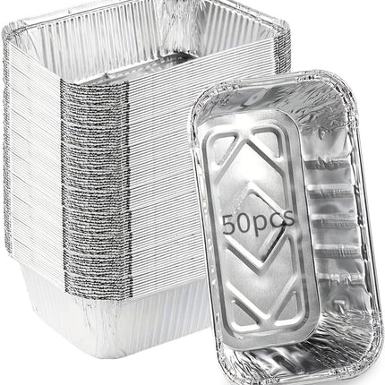 Aluminum Pans Drip Pans (50 Pack, 8"×3.7"), Disposable Tin Foil Pans Foil Food Containers, Grease Drip Pan Liners Grill Grease Tray for Baking, Cooking, Heating, Food Prepping, Freezer, Takeout.