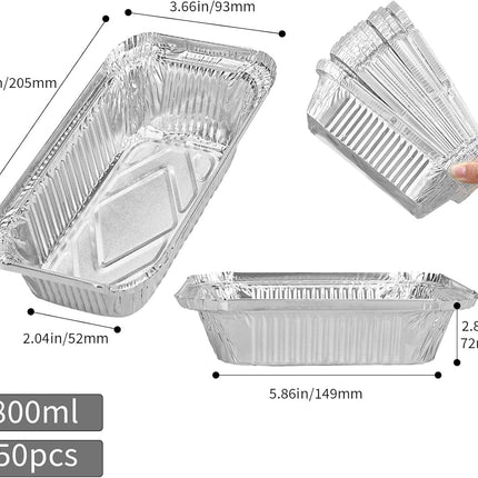 Aluminum Pans Drip Pans (50 Pack, 8"×3.7"), Disposable Tin Foil Pans Foil Food Containers, Grease Drip Pan Liners Grill Grease Tray for Baking, Cooking, Heating, Food Prepping, Freezer, Takeout.