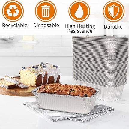 Aluminum Pans Drip Pans (50 Pack, 8"×3.7"), Disposable Tin Foil Pans Foil Food Containers, Grease Drip Pan Liners Grill Grease Tray for Baking, Cooking, Heating, Food Prepping, Freezer, Takeout.