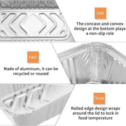 Aluminum Pans Drip Pans (50 Pack, 8"×3.7"), Disposable Tin Foil Pans Foil Food Containers, Grease Drip Pan Liners Grill Grease Tray for Baking, Cooking, Heating, Food Prepping, Freezer, Takeout.