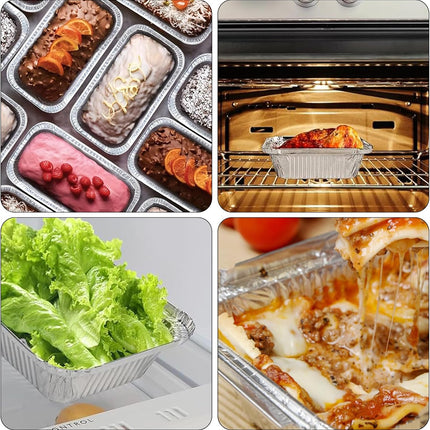 Aluminum Pans Drip Pans (50 Pack, 8"×3.7"), Disposable Tin Foil Pans Foil Food Containers, Grease Drip Pan Liners Grill Grease Tray for Baking, Cooking, Heating, Food Prepping, Freezer, Takeout.