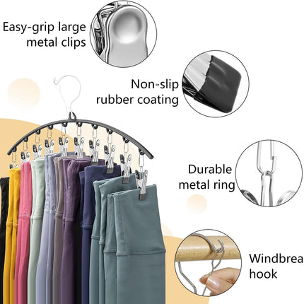 Legging Organizer for Closet, 2 Pack Metal Yoga Pants Hangers 10 Clips Holds 20 Leggings, Space Saving Hanging Closet Organizer Rubber Coated for Organizers and Storage (Black).