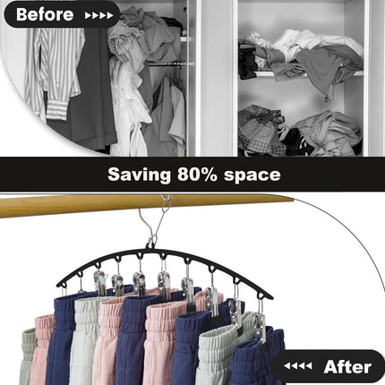 Legging Organizer for Closet, 2 Pack Metal Yoga Pants Hangers 10 Clips Holds 20 Leggings, Space Saving Hanging Closet Organizer Rubber Coated for Organizers and Storage (Black).