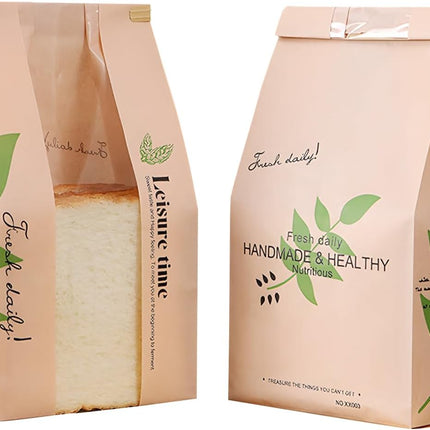 25 Pcs Paper Bread Bags with Sealing wire, for Homemade Bread, Sourdough Bag with Window, 12.2 x 8.3 x 3.5 inch Large Brown Kraft Toast Bags for Baked Food Packaging Storage.