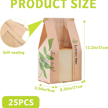 25 Pcs Paper Bread Bags with Sealing wire, for Homemade Bread, Sourdough Bag with Window, 12.2 x 8.3 x 3.5 inch Large Brown Kraft Toast Bags for Baked Food Packaging Storage.