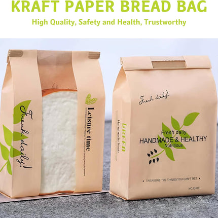 25 Pcs Paper Bread Bags with Sealing wire, for Homemade Bread, Sourdough Bag with Window, 12.2 x 8.3 x 3.5 inch Large Brown Kraft Toast Bags for Baked Food Packaging Storage.