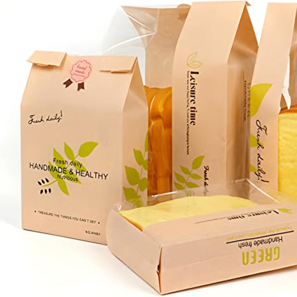25 Pcs Paper Bread Bags with Sealing wire, for Homemade Bread, Sourdough Bag with Window, 12.2 x 8.3 x 3.5 inch Large Brown Kraft Toast Bags for Baked Food Packaging Storage.
