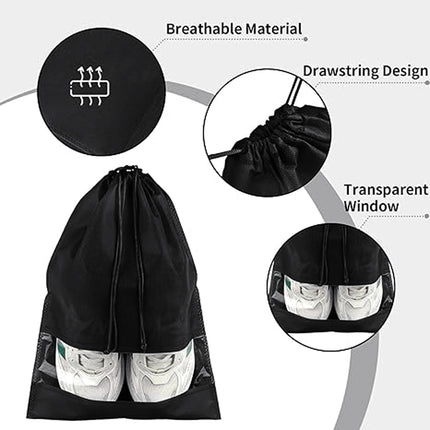 10-Pack Black Non-Woven Shoe Bags, 12.6"x17.3" Breathable Reusable Dustproof Storage Organizers for Travel, Closet, Boots & Seasonal Shoe Protection (10).